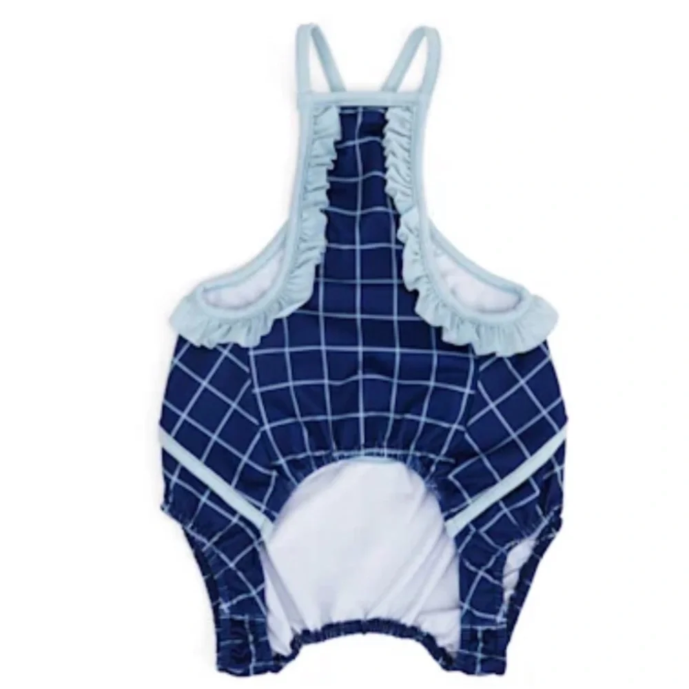 NWT Youly Blue Check Dog Swimsuit M